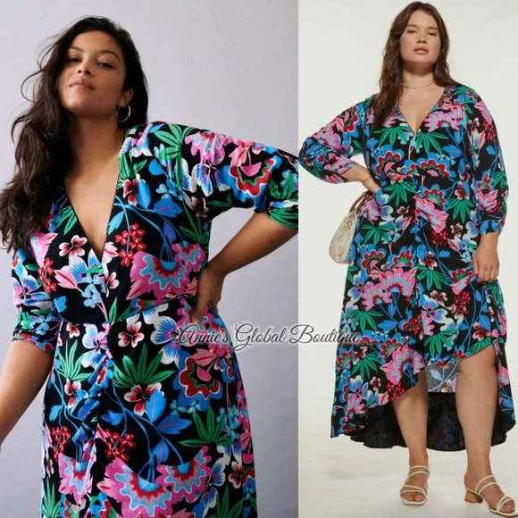 NWT ANTHROPOLOGIE Ruched Floral Maxi Dress. - Picture 2 of 16